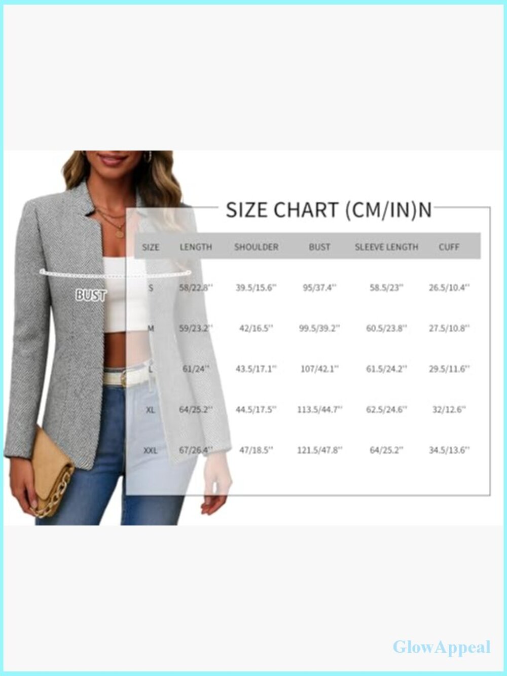 Women's Herringbone Tweed Blazer Jacket Slim Fit Notch Collar Work Casual - Picture 7 of 7